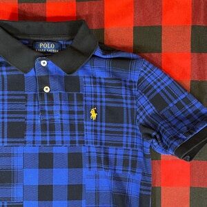 Polo by Ralph Lauren Kids Blue and Black Plaid Polo size medium 10-12